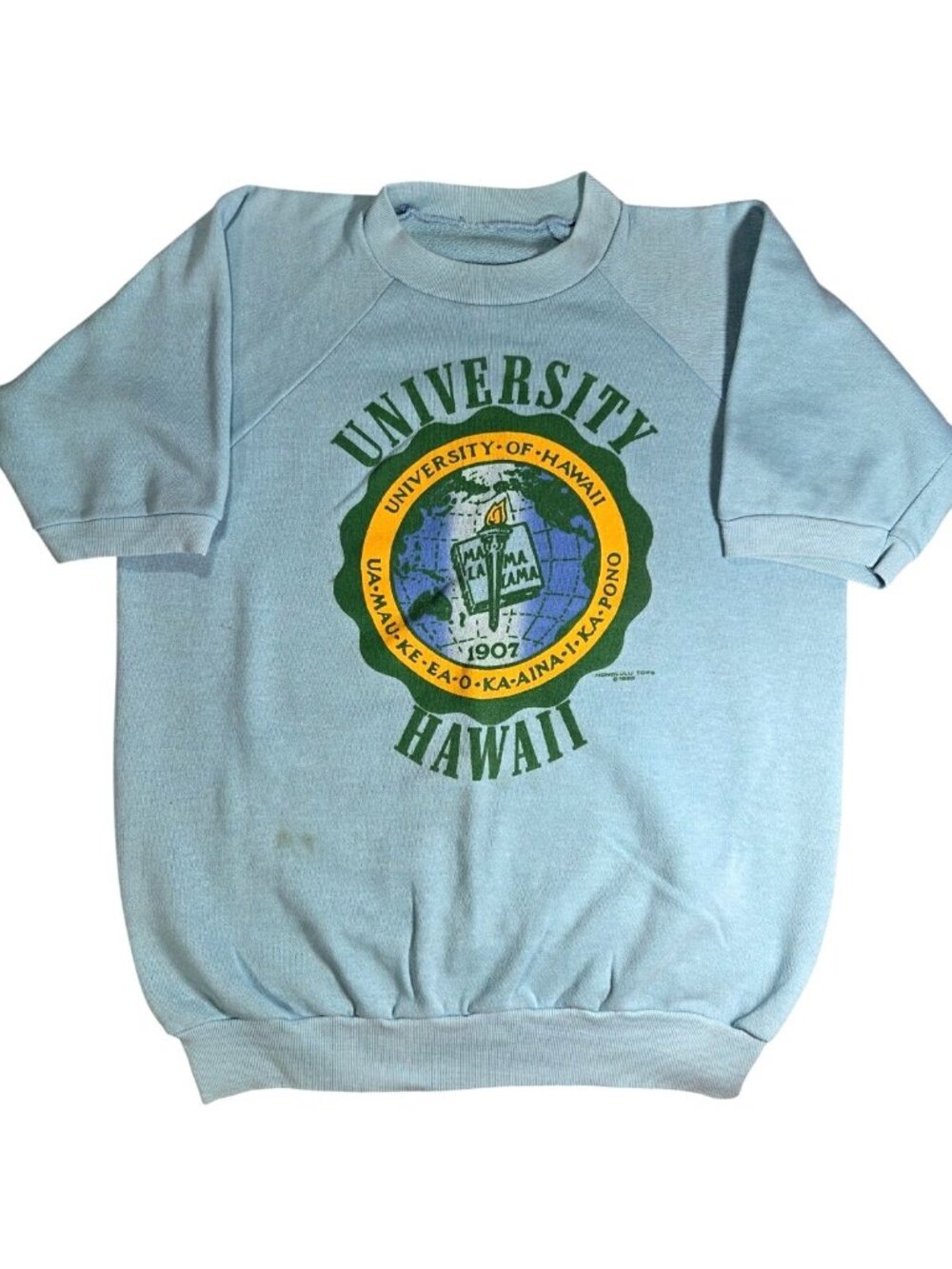 Vintage 80s University Of Hawaii Blue Logo Raglan Short Sleeve Sweatshirt Sz M